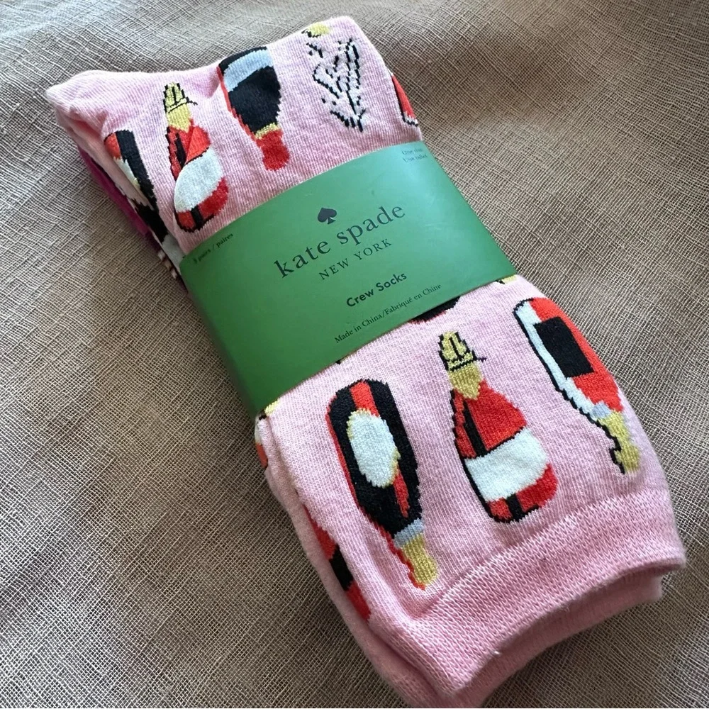 Kate Spade Wine Plaid Pattern Crew Socks 3 Pairs